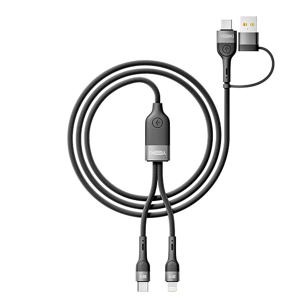Фото - Кабель синхронізації даних YOKI UNIVERSE USB-A/Type-C to Type-C/Lightning 100W 1.2m Black (YK-UN91)