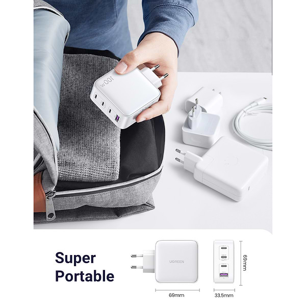 Фото - Мережевий зарядний пристрій UGREEN CD226 Nexode USB-A+3*USB-C 100W GaN Te ch Fast White (15337)