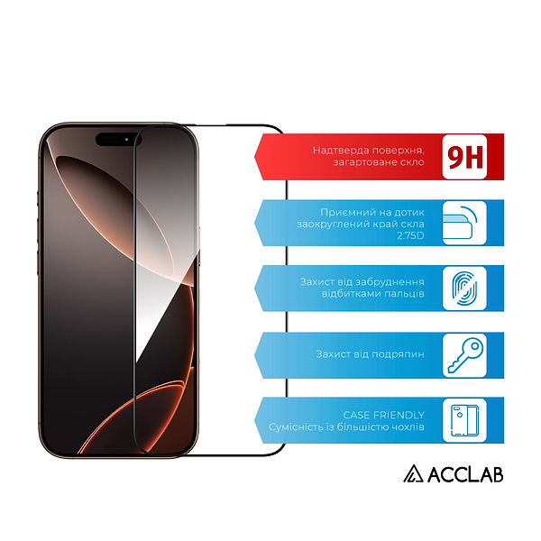 Фото - Захисне скло для смартфону ACCLAB Full Glue for Apple iPhone 16 Pro Max Black (1283126593284)