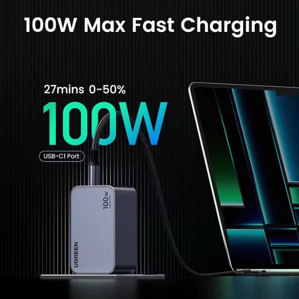 Фото - Мережевий зарядний пристрій UGREEN 3xUSB 100W GaN (2xType-C+USB-A) Nexode Pro Gray X757 (25874)