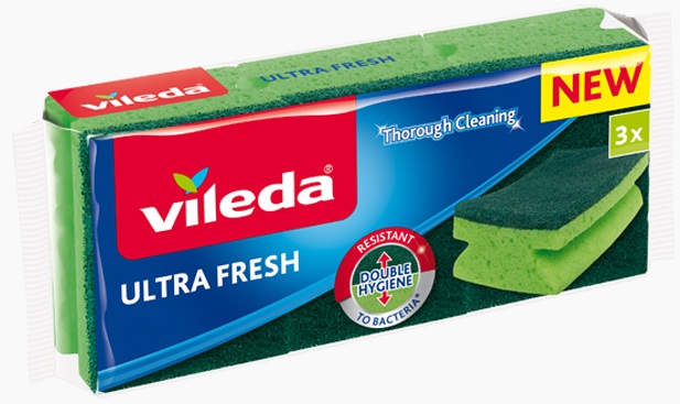 Губка для мытья посуды поролоновая Vileda антибактериальные Ультра Фреш (Ultra Fresh) 3 шт. (4023103239500) - Фото 1