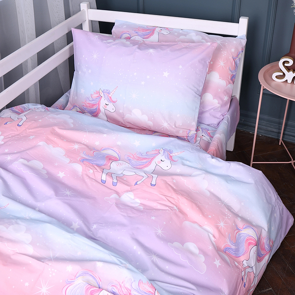 Фото - Комплект постільної білизни дитячий MirSon Бязь 17-0790 Єдиноріг на веселці 220х240 (2200011395845)