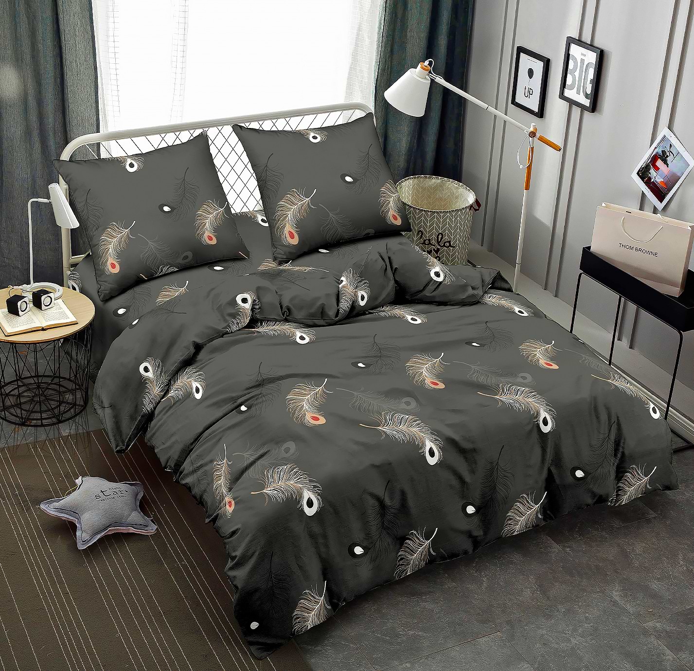 Комплект постельного белья Zastelli JH11913-5 Графитовое перо жатка 2х145х210 Серый (21297)