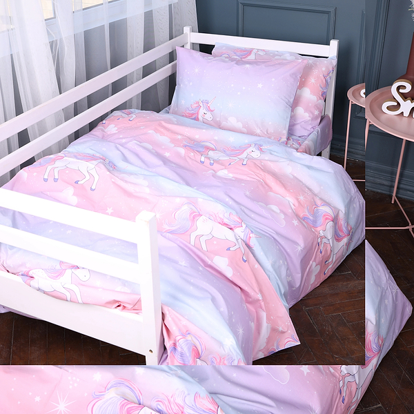 Фото - Комплект постільної білизни дитячий MirSon Бязь 17-0790 Єдиноріг на веселці 220х240 (2200011395845)