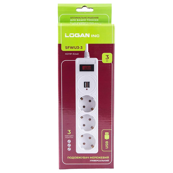 Фото - Мережевий фільтр Logan SFWU3-3 білий