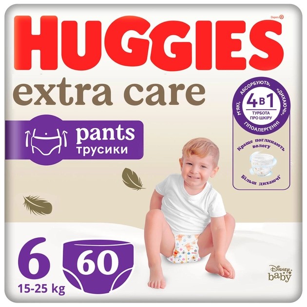 Одноразові підгузки-трусики Huggies Extra Care Pозмір 6 (15-25кг), 60 шт. (5029053582429) - Фото 1