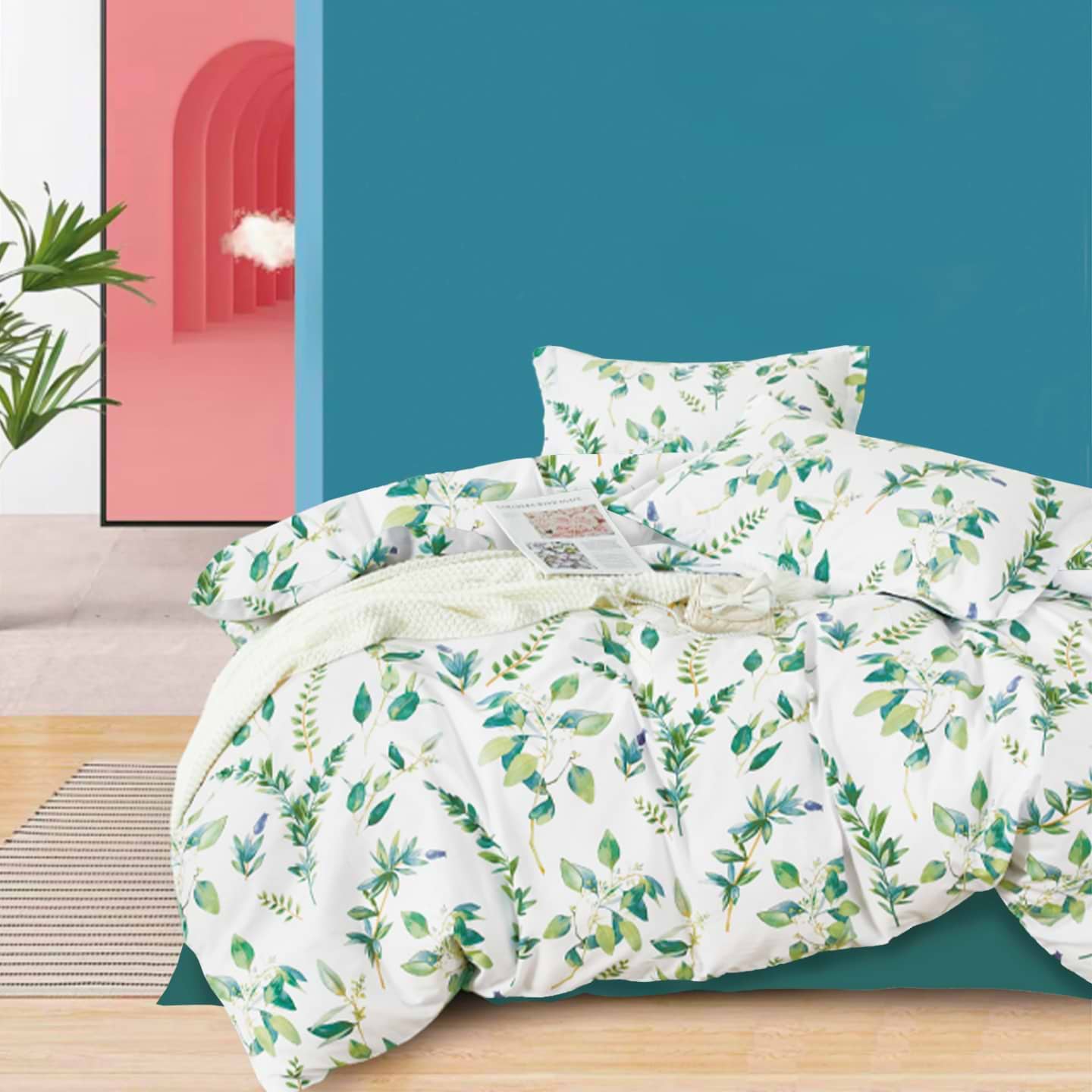 Комплект постельного белья Zastelli Зеленые листья MX115/BRITTANY BLUE 145х210 (21427)