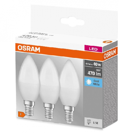Лампочка світлодіодна Osram LED E14 4.9Вт 4000К 470Лм B40 3 шт. (4058075429680)