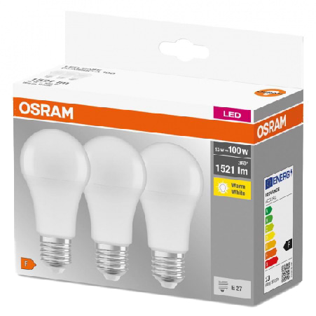 Лампочка світлодіодна Osram LED E27 13Вт 2700К 1520Лм A60 3 шт. (4058075819412)
