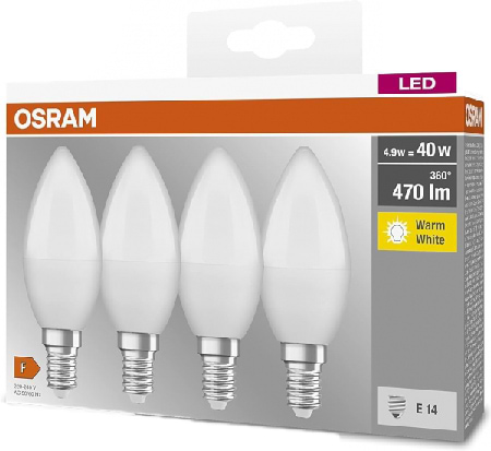 Лампочка світлодіодна Osram LED E14 4.9Вт 4000К 470Лм B40 4 шт. (4058075819474)