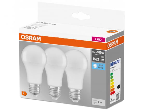 Лампочка світлодіодна Osram LED E27 13Вт 4000К 1520Лм A60 3 шт. (4058075819559)