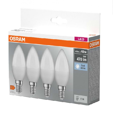 Фото - Лампочка светодиодная Osram LED E14 4.9Вт 4000К 470Лм B40 4 шт. (4058075819610)