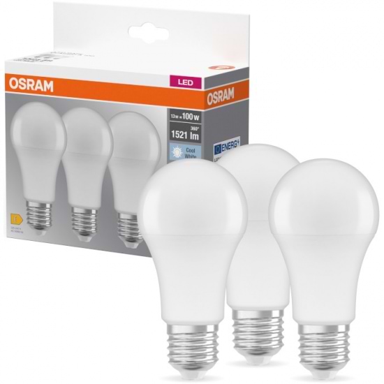 Фото - Лампочка светодиодная Osram LED E27 13Вт 4000К 1520Лм A60 3 шт. (4058075819559)