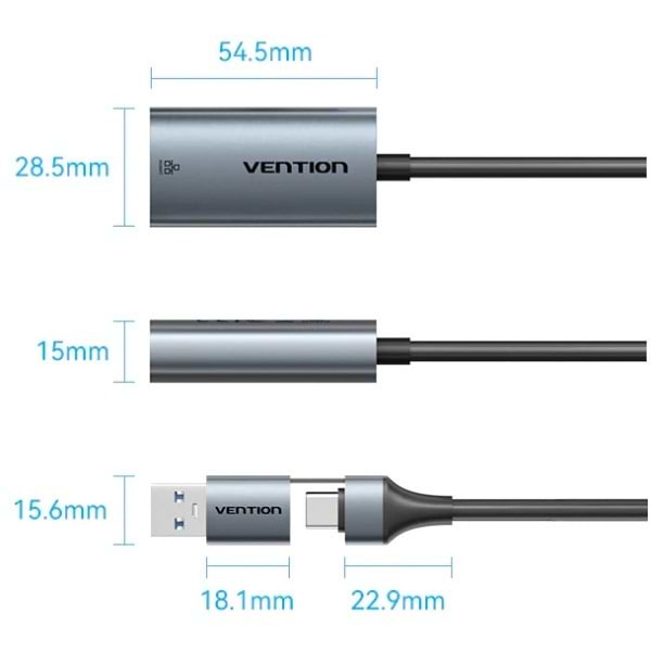 Фото - Переходник Vention USB Type-C/USB-A --> Ethernet RJ45 (CFQHB)