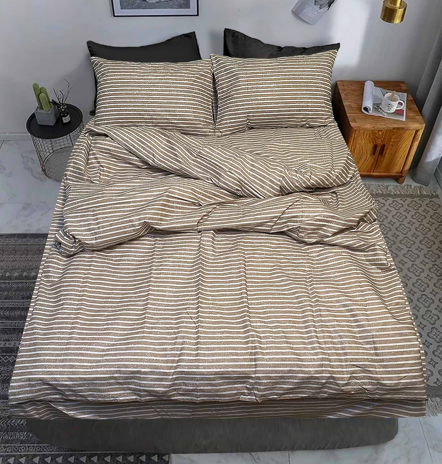 Комплект постельного белья Zastelli реверс Полоски латте бязь 200х220 см бежевый (140-141)