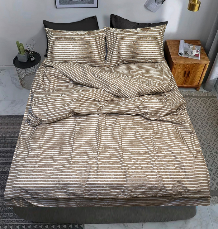 Комплект постільної білизни Zastelli 140-141 реверс Смужки латте бязь 2х145х210 Бежевий (21411)