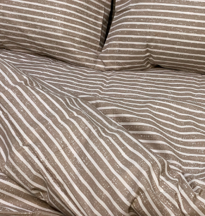 Фото - Комплект постільної білизни Zastelli 140-141 реверс Смужки латте бязь 2х145х210 Бежевий (21411)