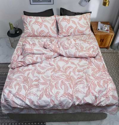 Фото - Комплект постільної білизни Zastelli 40-1428 White Листя на білому 2х145х210 Рожевий (21208)