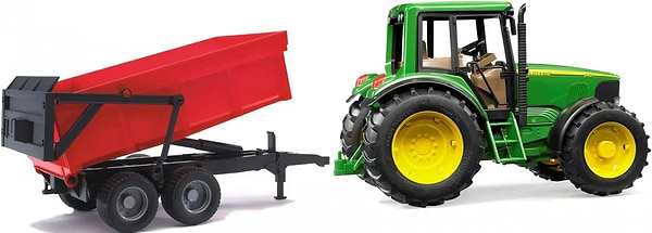 Фото - Наземна будівельна техніка BRUDER Трактор John Deere з причіпом (02057)