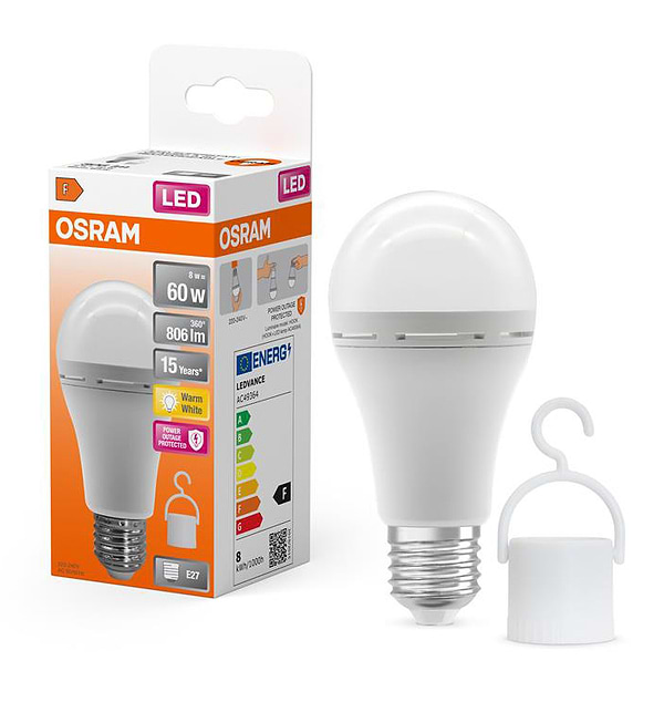 Фото - Уцінка - Лампочка світлодіодна акумуляторна Osram LED E27 8Вт 806Лм 2700К A60 (4099854190087)