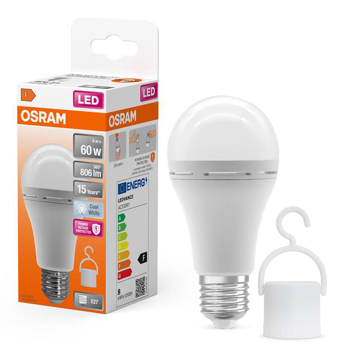 Лампочка світлодіодна акумуляторна Osram LED E27 8Вт 806Лм 4000К A60 (4099854190131)
