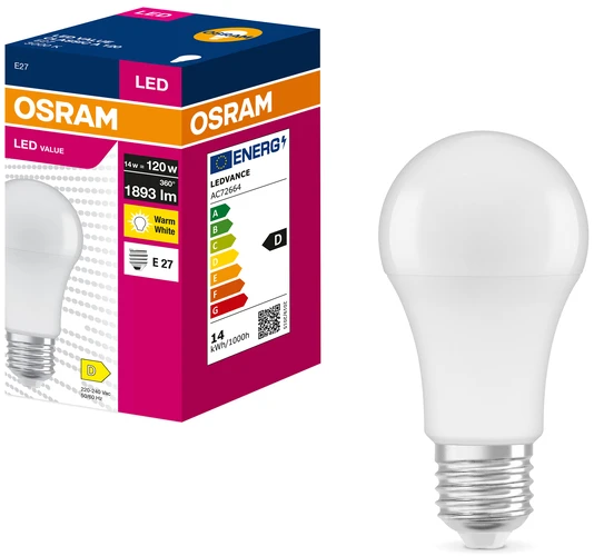 Лампочка светодиодная Osram LED VALUE CLASSIC A E27 14Вт 3000K 1893Лм (4099854546006)