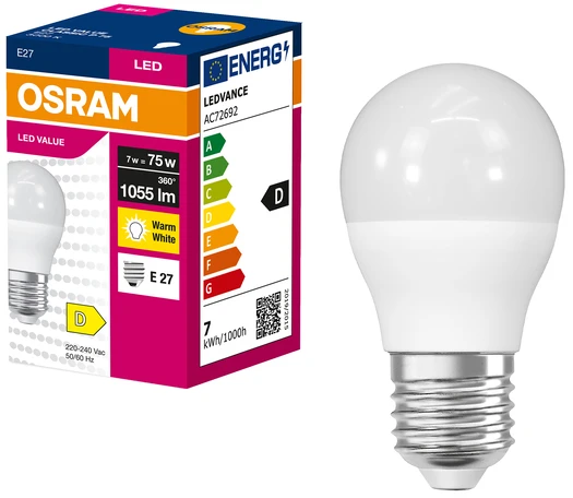 Лампочка светодиодная Osram LED VALUE CLASSIC P E27 7Вт 3000K 1055Лм (4099854546761)