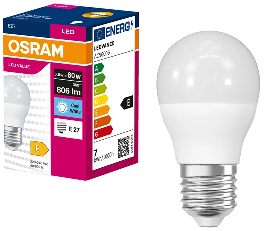 Лампочка светодиодная Osram LED VALUE CLASSIC P E27 6.5Вт 4000K 806Лм (4099854547379)