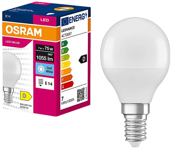 Лампочка светодиодная Osram LED VALUE CLASSIC P E14 7Вт 4000K 1055Лм (4099854547577)