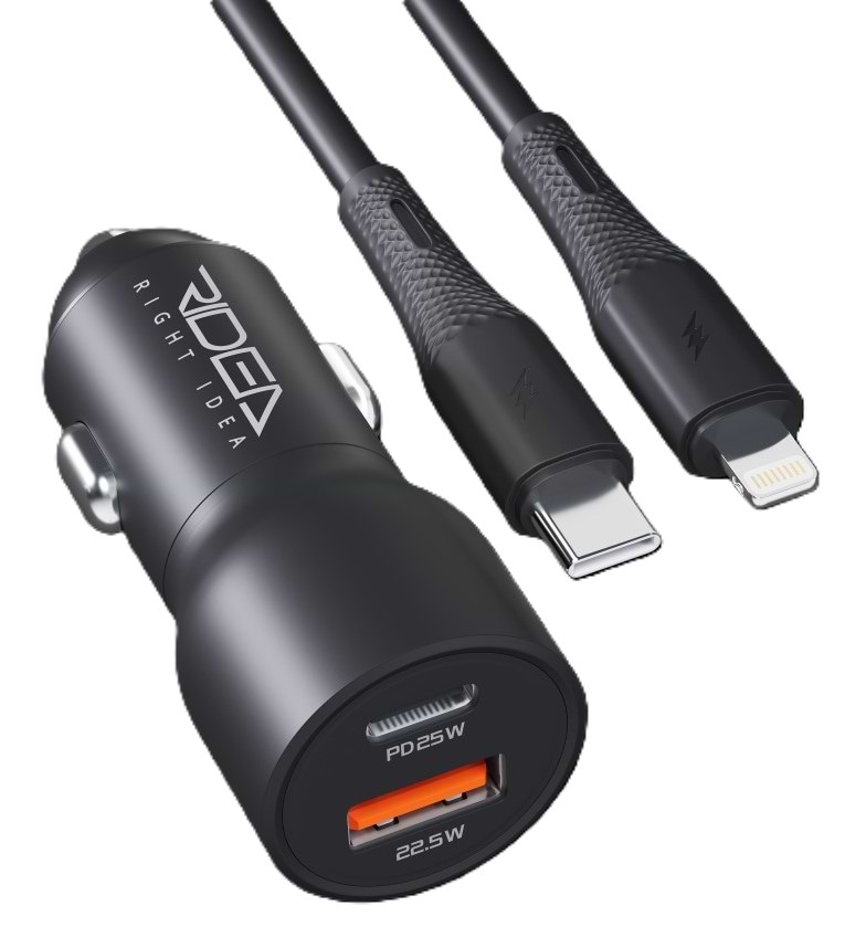 Автомобільний зарядний пристрій Ridea QPow Pro 1USB/1USB-C PD/QC 47.5W+Type-C to Lightning Black (RCC-47115) - Фото 1