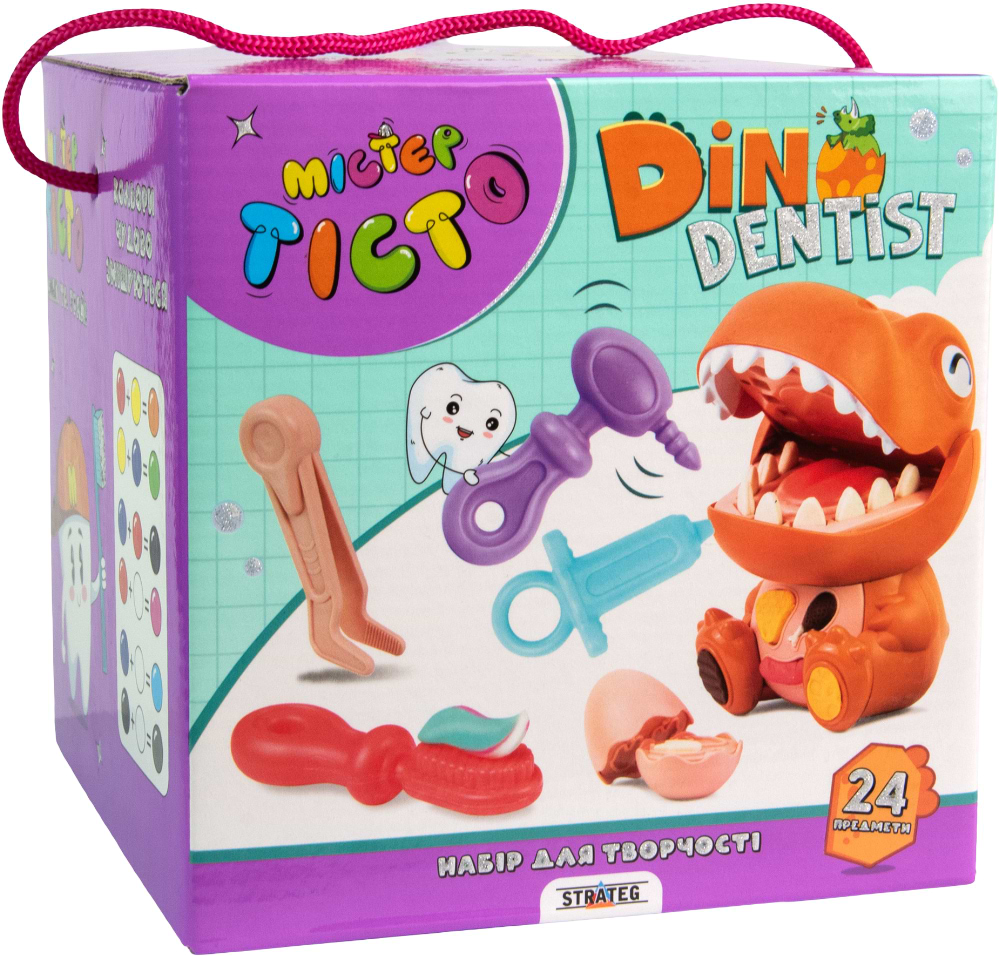 Лепка из теста Strateg Мистер тесто Dino Dentist на украинском языке (41020)