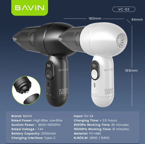 Фото - Автомобільний пилосос Bavin VC-02 15000Pa 2000mAh Black (Z-VC02 BK)