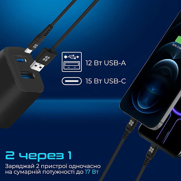 Фото - Мережевий зарядний пристрій Promate Biplug-2.Black