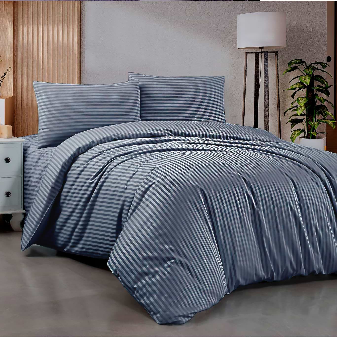 Комплект постільної білизни Zastelli Jeans Stripe сатин 2х145х210 Синій (22535)