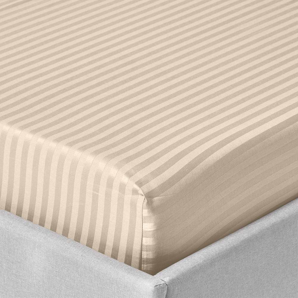 Простирадло двоспальне Zastelli на резинці Beige stripe полікоттон 160х200+20 см Бежеве (21750)