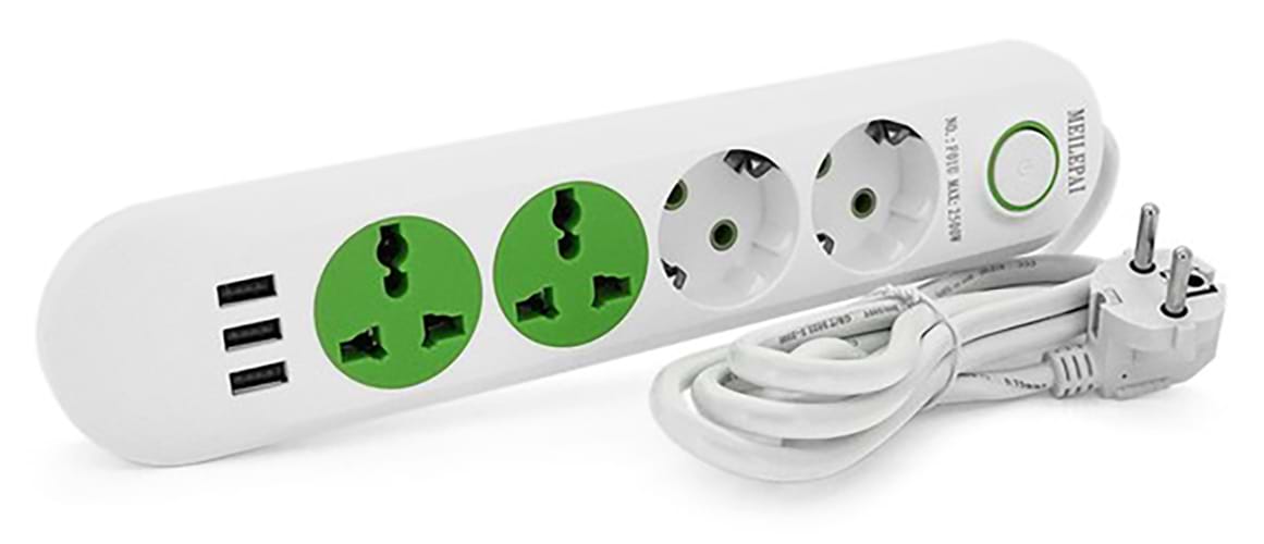 Мережевий фільтр Voltronic F01U 2 розетки EU + 2 розетки Universal + 3 USB 1.5 м White - Фото 1