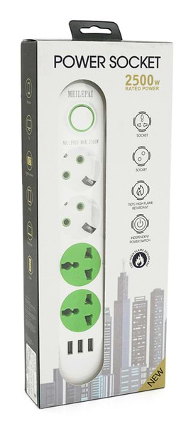 Фото - Сетевой фильтр Voltronic F01U 2 розетки EU + 2 розетки Universal + 3 USB 1.5 м White