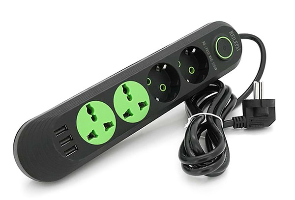 Фото - Сетевой фильтр Voltronic F01U 2 розетки EU + 2 розетки Universal + 3 USB 1.5 м Black