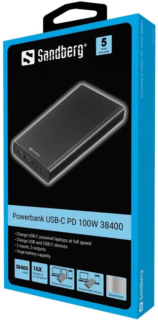 Фото - Батарея мобильная Sandberg PD 100W 5A 38400 mAh, 2хUSB Type-C OUT (420-63)