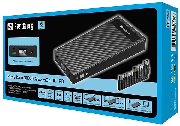 Фото - Батарея мобильная Sandberg PD 30000mAh 200W PD+DC (420-88)