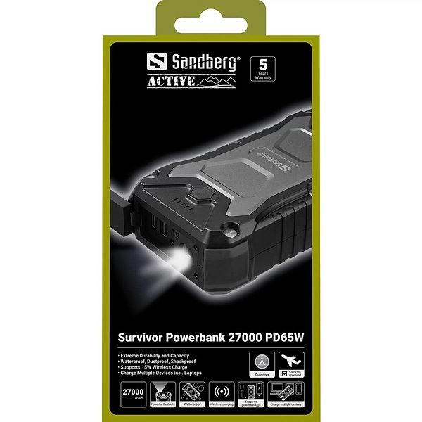 Фото - Батарея мобільна Sandberg Survivor 27000mAh PD65W, IP67,LED Torch,2xUSB-А 18W,USB-С 65W,QI-15W (420-99)
