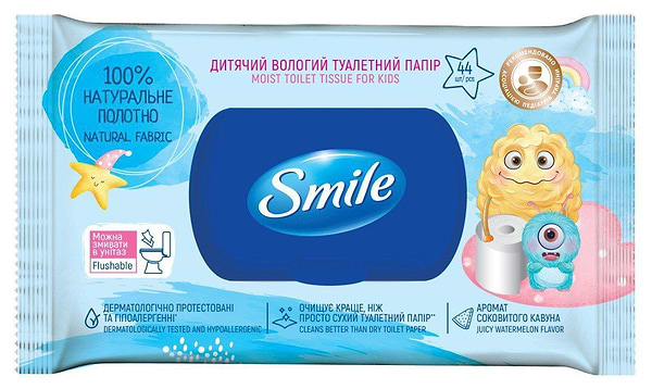 Фото - Влажная туалетная бумага детская Smile 44шт. (42100112)