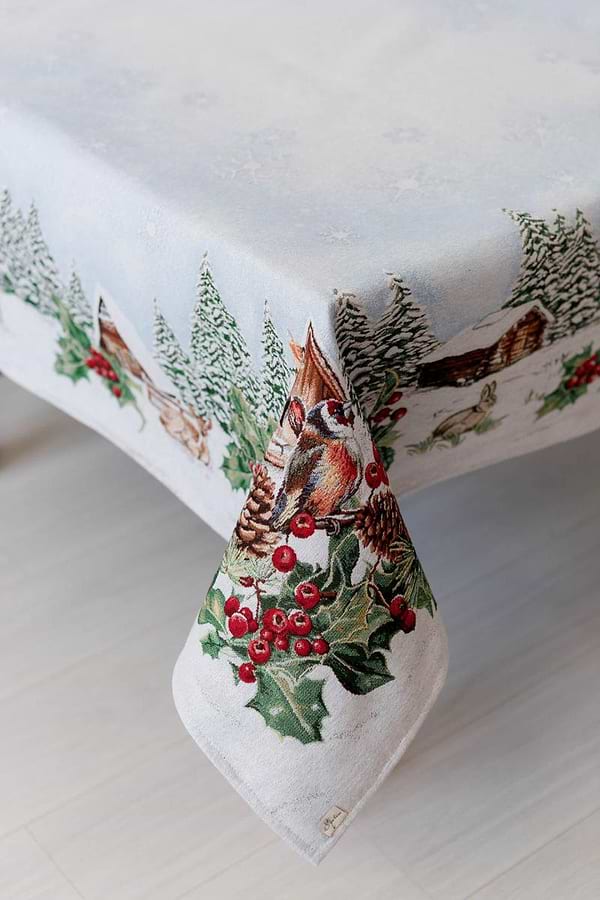 Фото - Скатертина прямокутна Прованс Новорічна гобеленова Squirrel 135х140 см (041753)