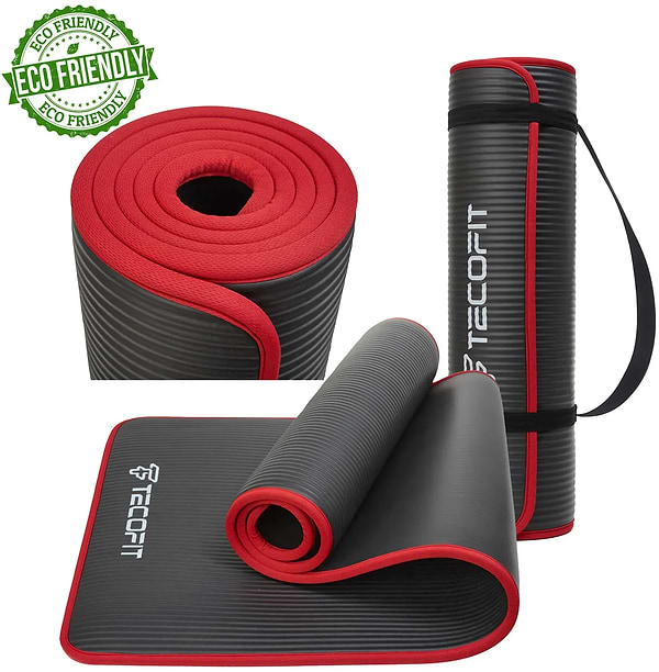 Фото - Коврик для йоги и фитнеса TECOFIT NBR с отделкой края тканью 183x61x1 см Black-Red + чехол-сумка в подарок (TOP18124795)