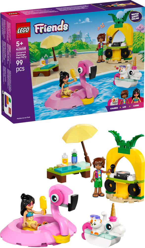 Конструктор LEGO Friends Вечірка єдинорога та фламінго біля басейну (42658) - Фото 1