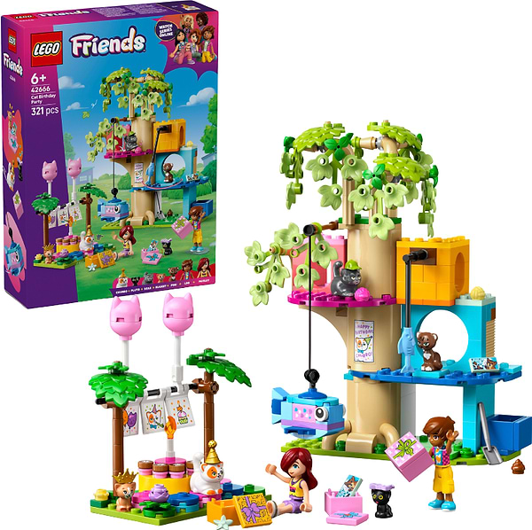 Фото - Конструктор LEGO Friends День народження кота і будинок на дереві (42666)