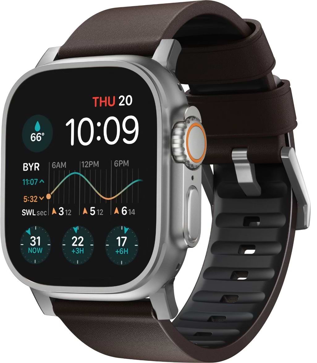 Ремінець для смарт-годинника Nomad Active Band Pro Silver Hardware Classic Brown 46mm/49mm (NM1A4MSNW0)