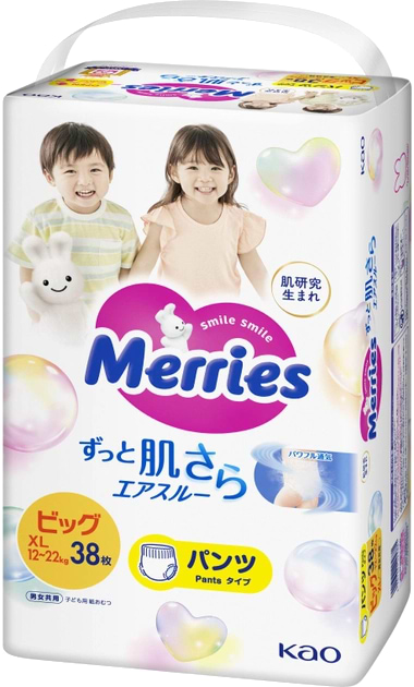 Одноразовые подгузники-трусики MERRIES Размер XL (12-22 кг.), 38 шт. (438091) - Фото 1