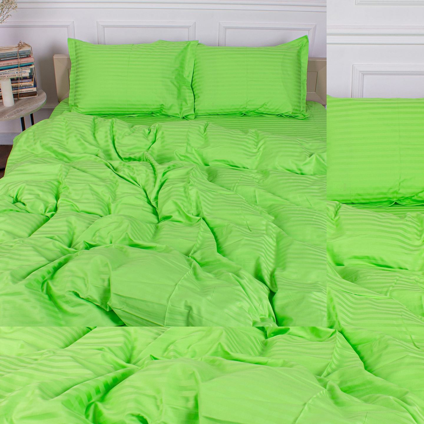 Простынь двуспальная MirSon 180x200 см Royal Soft Stripe 30-0016 Light Green (2200011304939)
