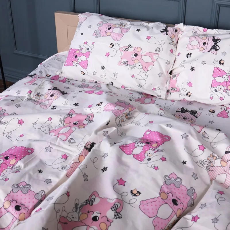 Комплект постельного белья MirSon Бязь Kids Time 17-0776 Magic cats pink 175х210 см (2200011238487)